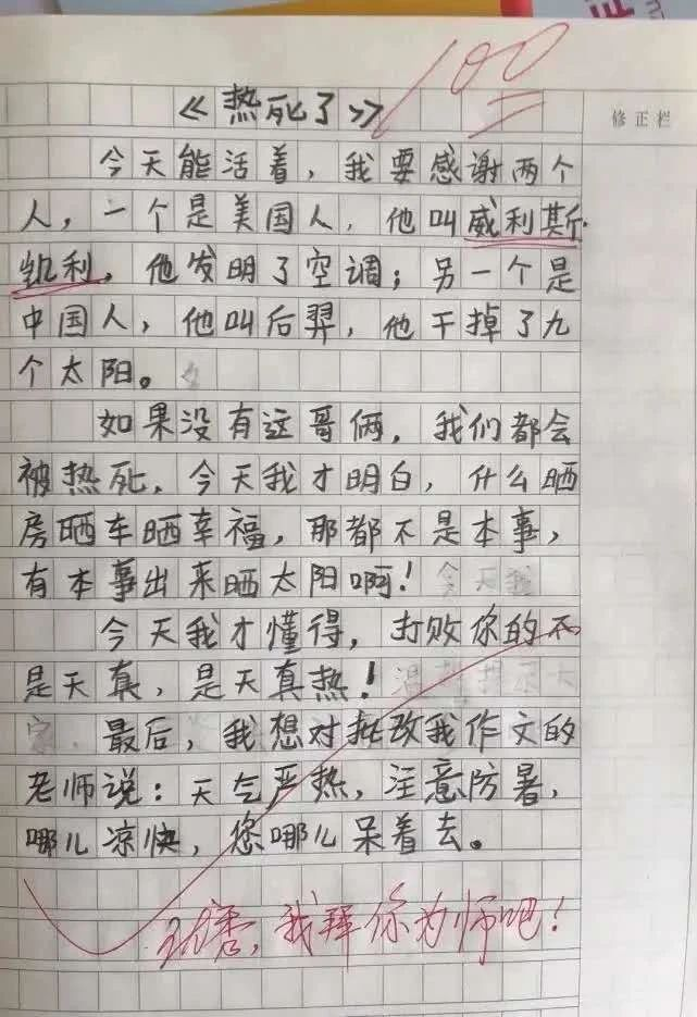 小學(xué)生作文《熱死了》走紅，老師看后直接給滿分：我拜你為師吧！(圖5)